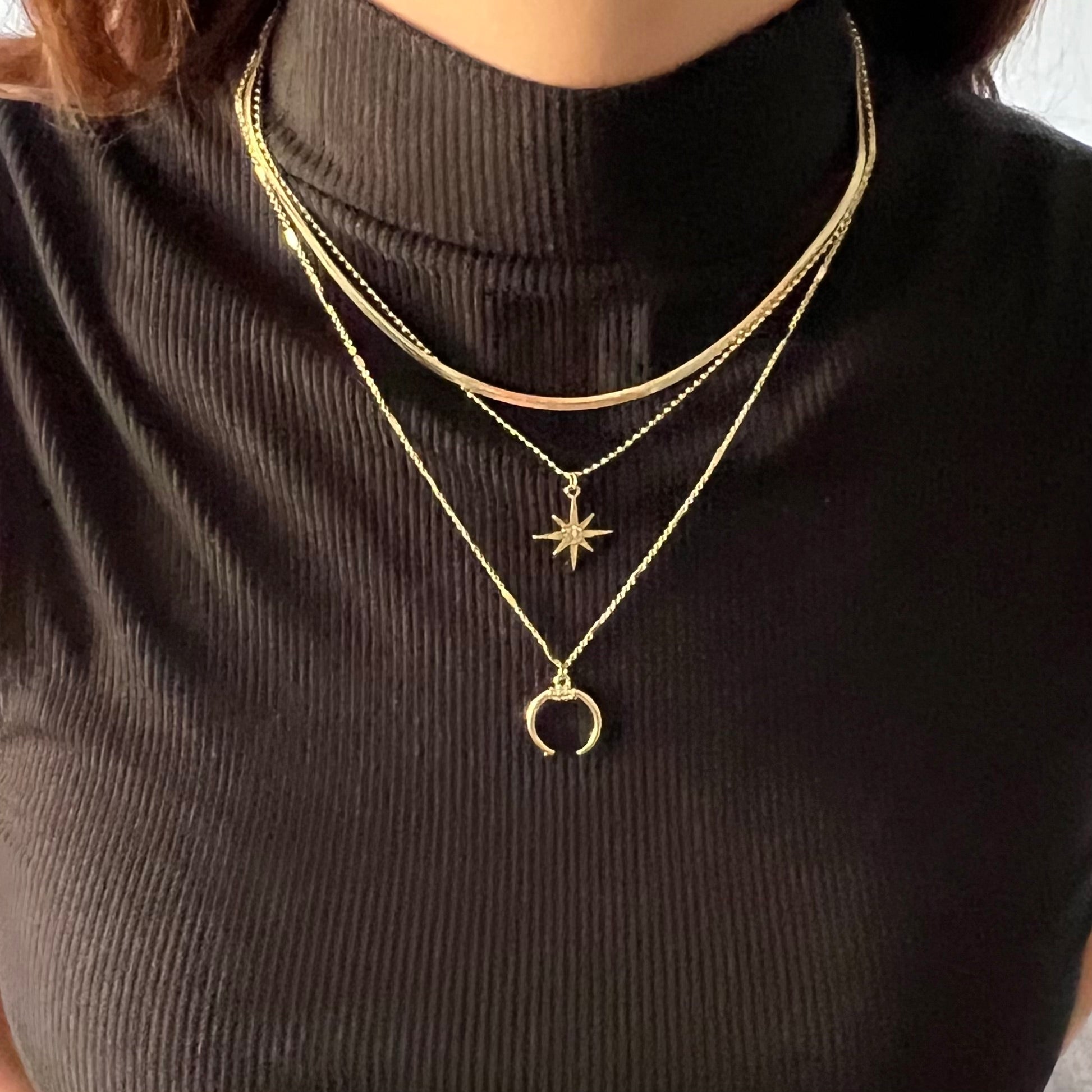 North Star and Double Horn Layered Necklace