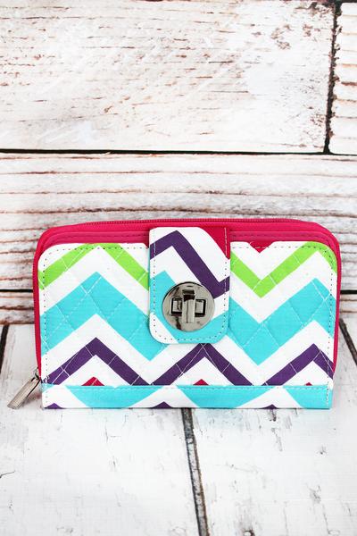 MULTI-CHEVRON QUILTED ORGANIZER CLUTCH WALLET