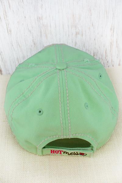 DISTRESSED MINT GREEN 'HOT SOUTHERN MESS' CAP