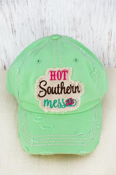 DISTRESSED MINT GREEN 'HOT SOUTHERN MESS' CAP