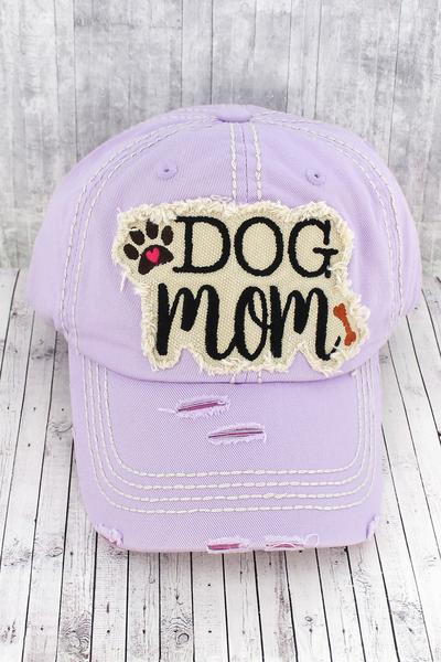 DISTRESSED LIGHT PURPLE 'DOG MOM' CAP