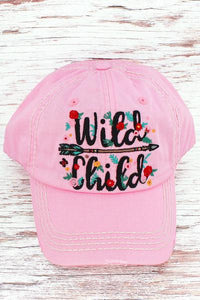 DISTRESSED PINK 'WILD CHILD' CAP