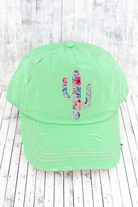 DISTRESSED MINT GREEN FLORAL CACTUS CAP