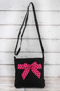 BLACK AND HOT PINK QUILTED CROSSBODY