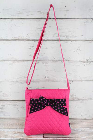 HOT PINK AND BLACK QUILTED CROSSBODY