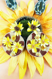 Sunflower Cow Print Seed Bead Earrings