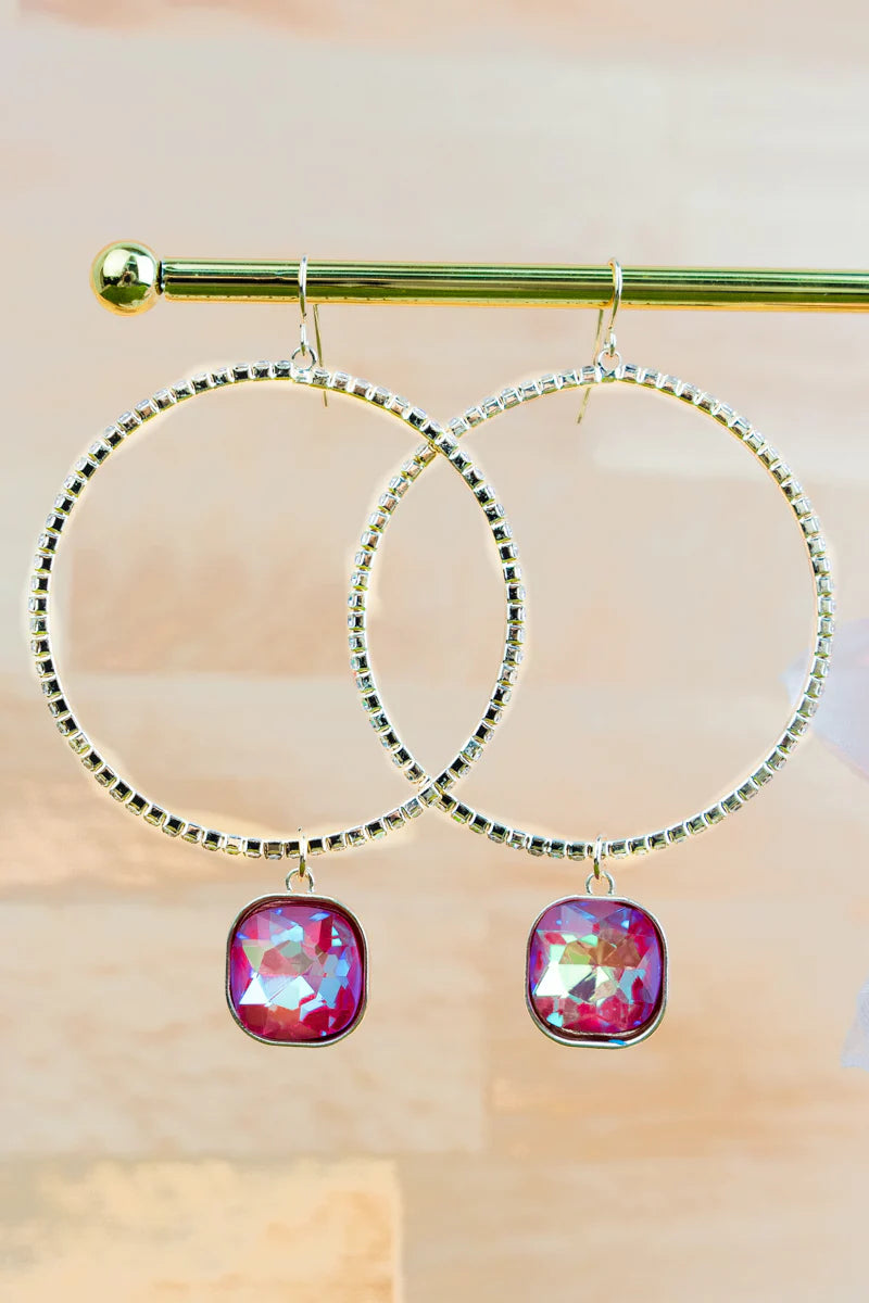 Fuchsia Iridescent Crystal Hoop Earrings