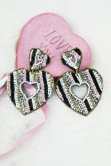 Striped Heart Seed Bead Earrings